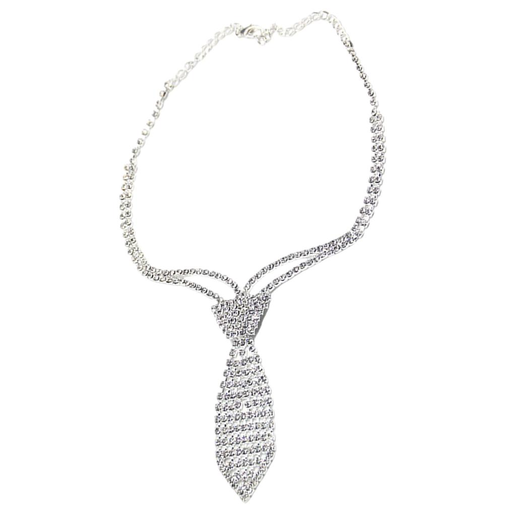 Sparkly Rhinestones Necklace Short Tie Gothic Choker Crystal Metal Chain Necktie for Women Wedding Jewelry Neckwear