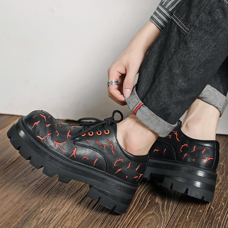 2025 Autumn Men's Genuine Leather Derby Shoes English Style Thick Sole Crack Print Low Cut Business Casual Formal Groom Wedding