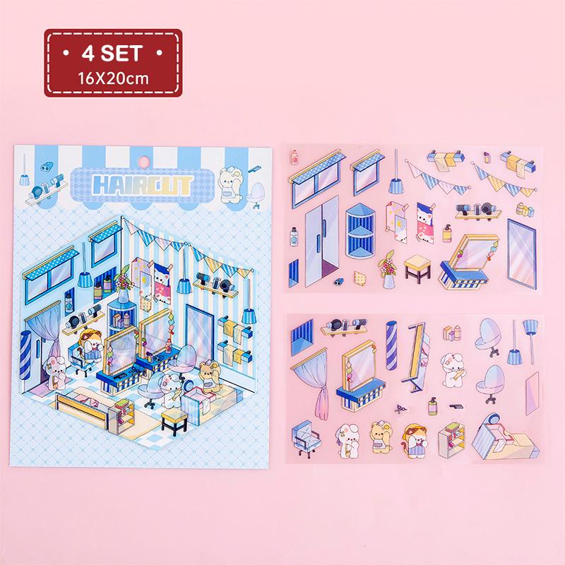 4Set Desene Animate Kawaii Miniatură Scenă Vizuală Autocolante Stivuibile Miniatură 3D Peisaj Scenă Autocolante Cont de Mână Autocolante