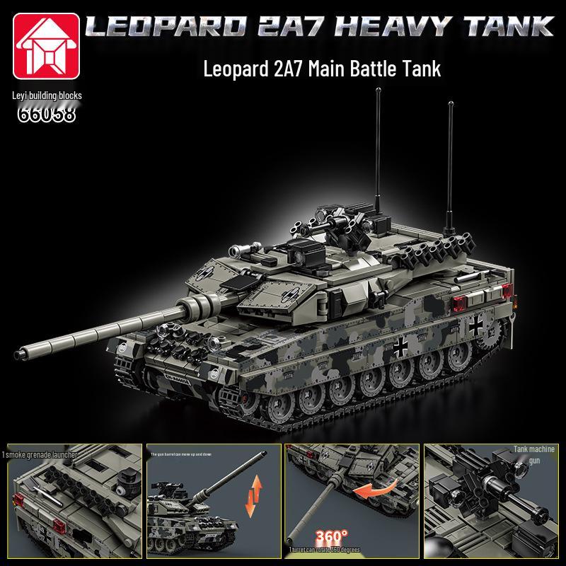 Leyi 66050-72 Leopard 2A7 Main Battle Tank Model - Advanced Military Building Blocks Toy for Boys.