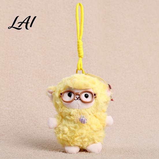 Soft Curly Plush Charm Sheep Doll Pendant for Bags And Keys Stuffed Animal Keychain Playful Bag Ornament with Bow Glasses Accessories Cute