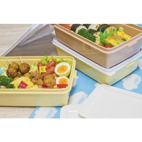 Sanko Plastic Bento Box/Picnic Case with 3 Side Plates, Earth Beige, 116789, Approx. 26.5cm W x 15.5cm D x 22cm H