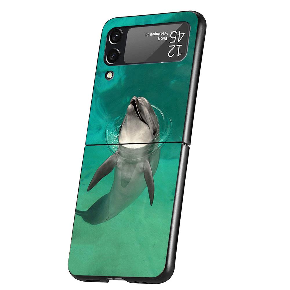 Ocean Animal Cute Dolphin Case Phone Cover for Samsung Galaxy Z Flip 6 5 4 3 5G ZFlip6 ZFlip5 ZFlip4 ZFlip3 Black Hard Trend Fun