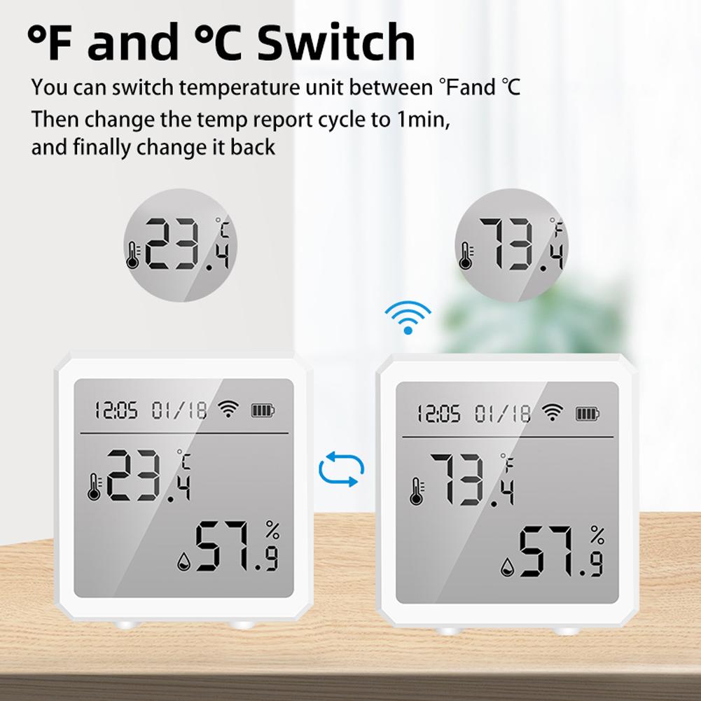 WiFi Temperature Humidity Detector LCD Display Sensors High Low Temperature Humidity Alarm Function Intelligent Home Indoor Detector Real-time