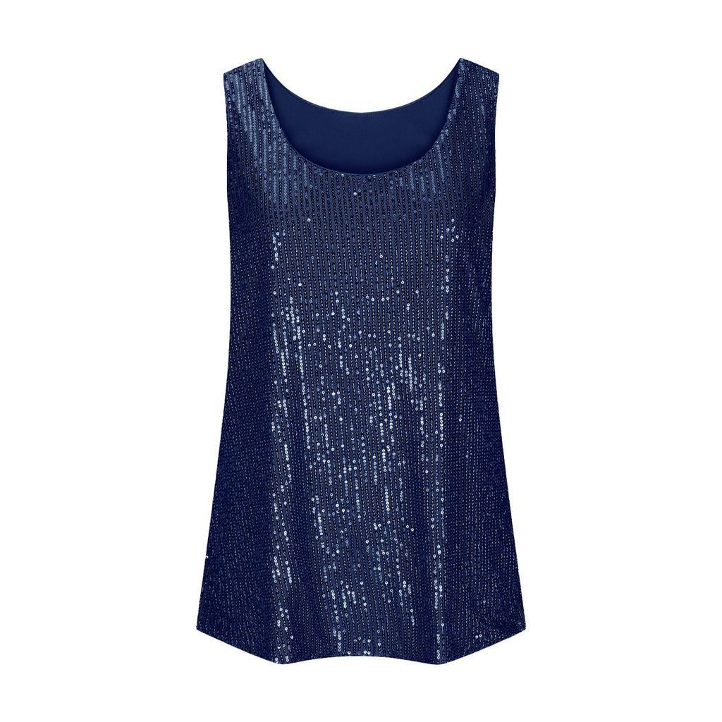 Dámské letní flitrované tílka Dámské s kulatým výstřihem Bez rukávů Ležérní volné tílko Trička Top