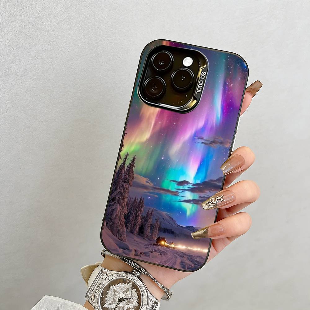 Northern Lights  Phone Case For iPhone 17,16,15,14,13,12,11 Plus,Pro Max,XS,Colorful Silver Black Cover