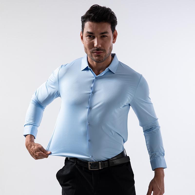 Men S Long Sleeve Stretch Solid Color Business Casual Shirt