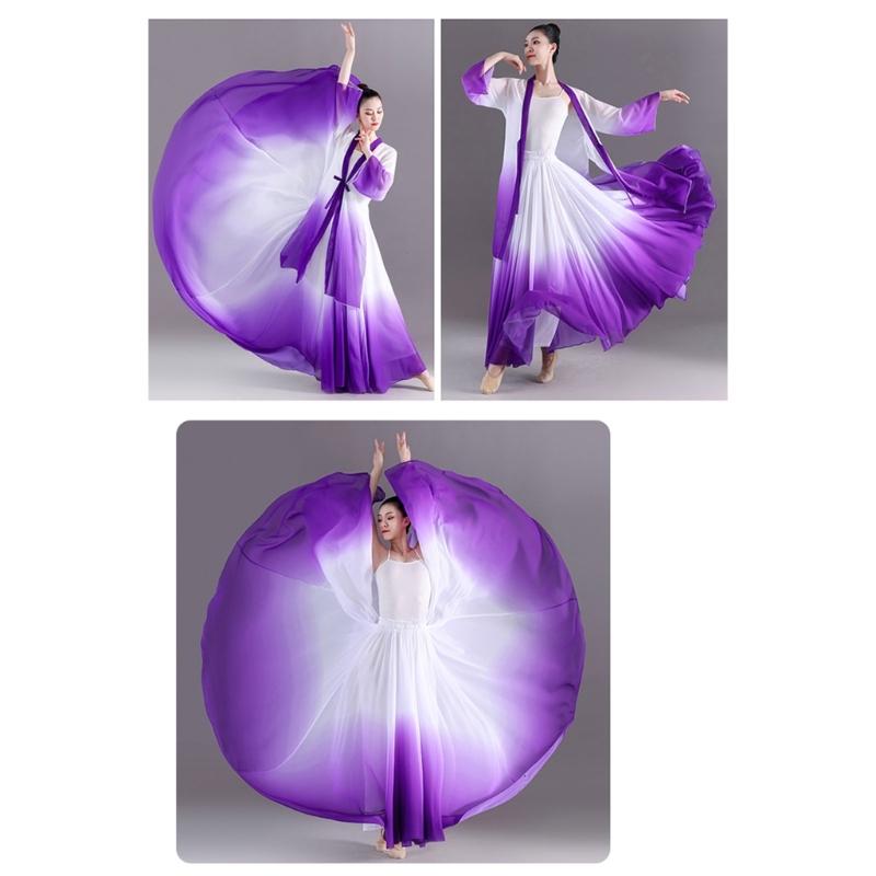 Women's Lyrical Dance Skirt Gradient Color Chiffon Long Swing Sheer Wrap Skirts for Modern Ballet Performances