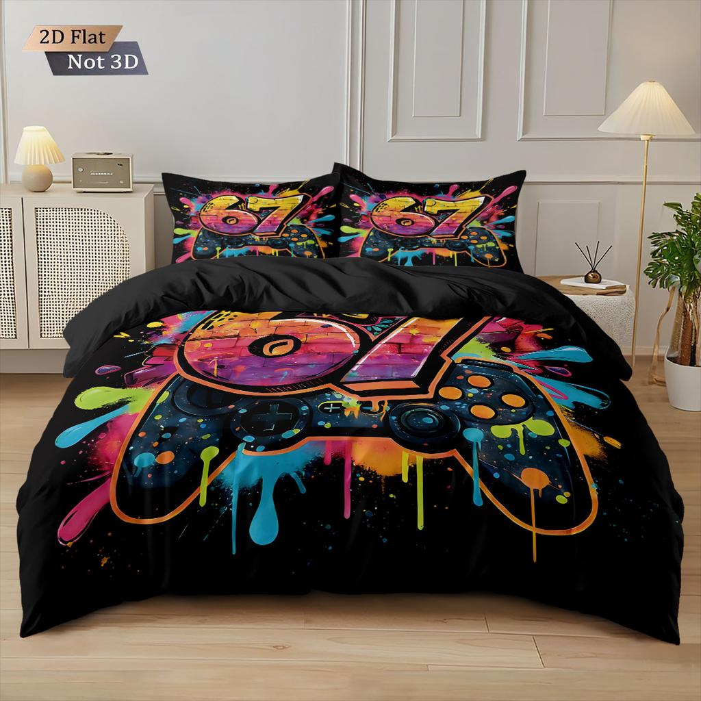 3er-Set 67 Graffiti-Stil 67 Element Spielcontroller Bedruckte Bettbezug-Set Mehrere Größen Bettwäsche Dekoration Weich Maschinenwaschbar