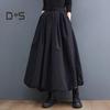 Women Maxi Skirt High Waist A Line Long Skirt Solid Color Pockets Design Female Thick Warm Elastic A Line Puff Skirt
