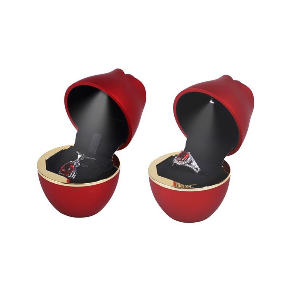 

Rose Shape Necklace Box Plastic Jewelry Ring Case Portable LED Rings Box for Valentines Ring box красный