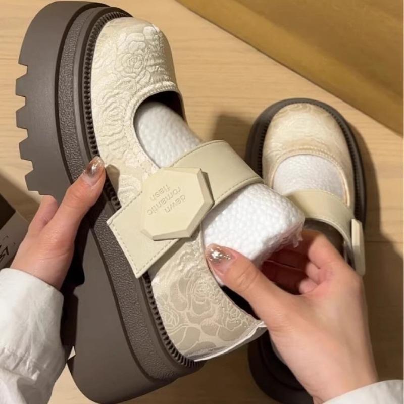 

Fashion Summer Chunky Women s Mary Jane Shoes 2025 Black Ankle Buckle Ladies High Heels Korean Platform Increased Lolita Shoes De Mujer 40 бежевый