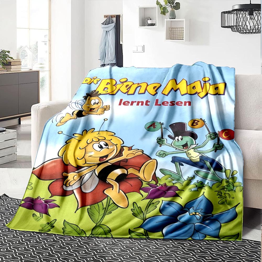 Die Biene Maja Cartoon Bee Anime Print Flannel Blanket Soft Warm Throw Blanket for Sofa Bed Living Room