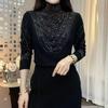 Cross2026 Elegant Slimming Semi-High Collar Long Sleeve Top with Hot Drill Detailing for Fall/Winter