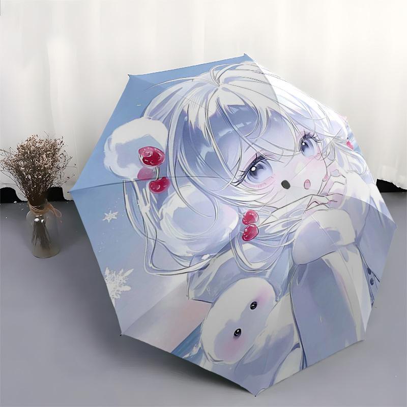1pc Cherry Blossom Snowy Girl Automatic Opening/Closing Outdoor Umbrella - Portable Tri-Fold Design with 8-Rib Iron Frame, Perfect for Outdoor Us