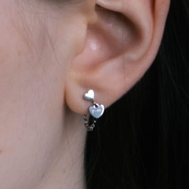 pearlymore logo heart chain drop earrings_PM25E001SS