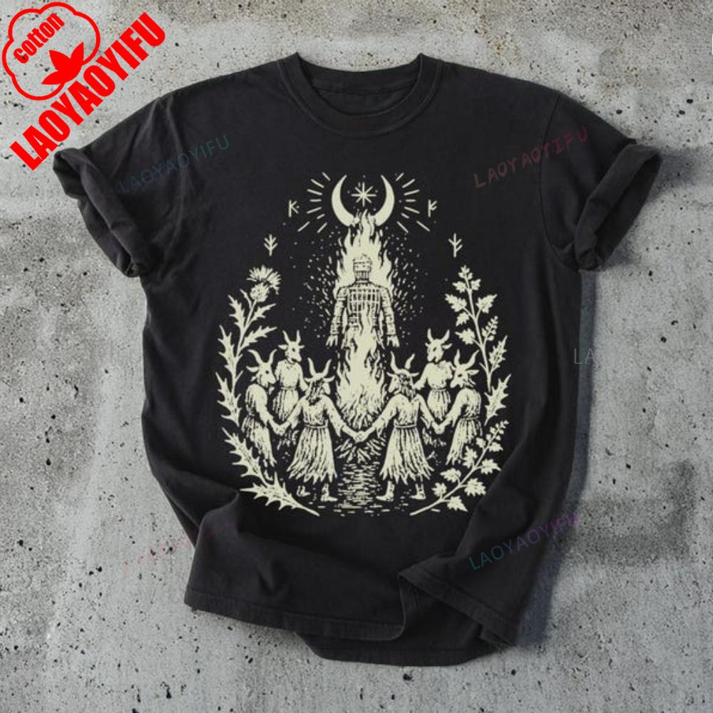 Wicker Man TShirt Pagan Ritual Goat Mask Cult Bonfire Printed Shirt Unique Style Mens Tshirt Graphic Printed Unisex Cotton Tops