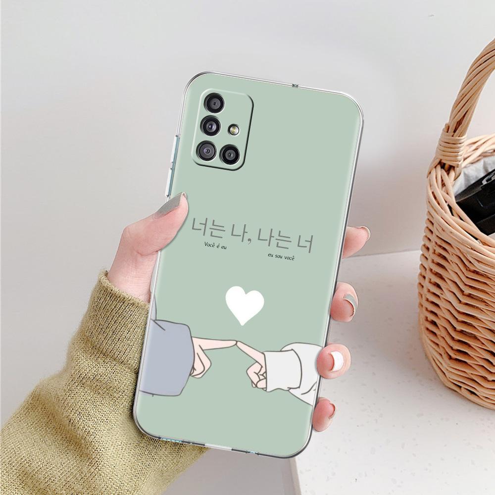 Phone Case For Samsung A15 A13 A35 A55 A51 A71 A41 A31 A21S A03S A05 A17 A23 A25 A33 A53 A73 5G A07 4G Clear Cover Korean Letter