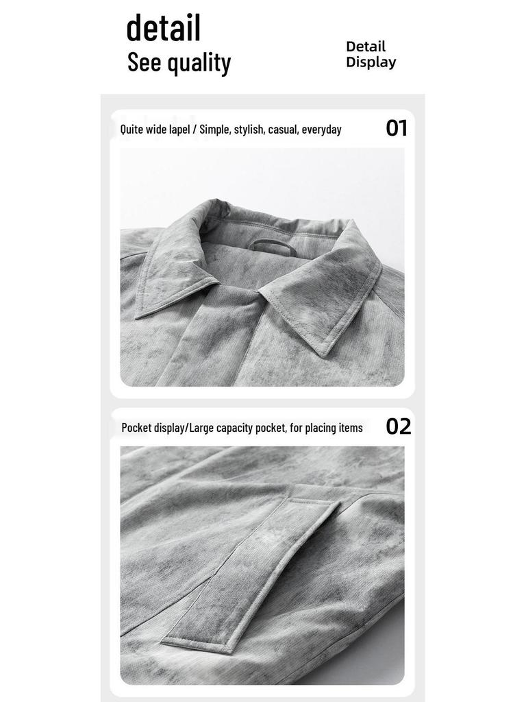 Men's Retro Leather Down Jacket with Lapel - Loose Fit, Solid Color, Plus Size, Trendy Style