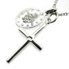 [Silver One] Sterling Silver 925 Miraculous Medal Virgin Mary & Cross Necklace Pendant Set with Chain for Men C1 [Length 50cm]