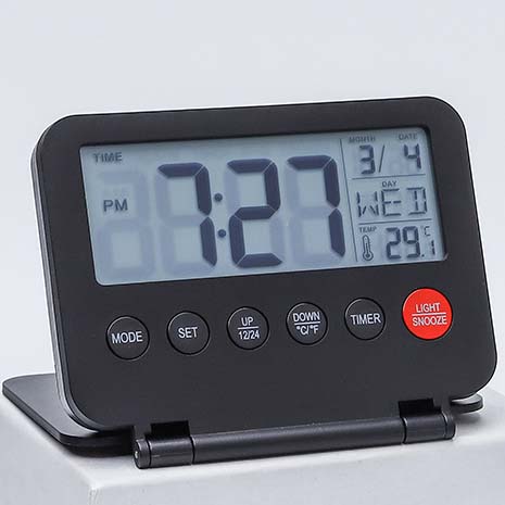Digital Travel Alarm Clock Foldable - with Calendar Backlight Snooze Temperature LCD Thermometer