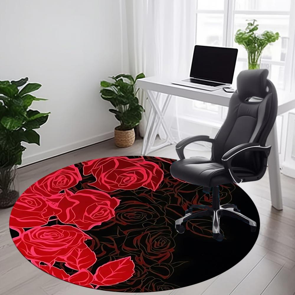 1pc Roses Pattern Chair Carpet for Office, Round Non Slip Durable Large Size Office Carpet, Suitable for Office