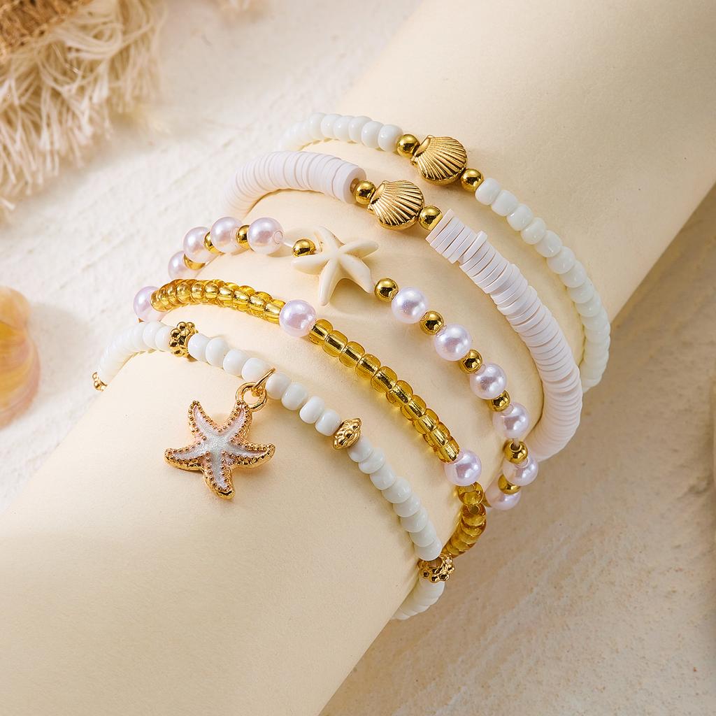 3/8 Pcs Bohemian Shell Starfish Bead Bracelet Set for Women Summer Beach Multilayer Stacked Pearl Bracelets Party Charm Jewelry