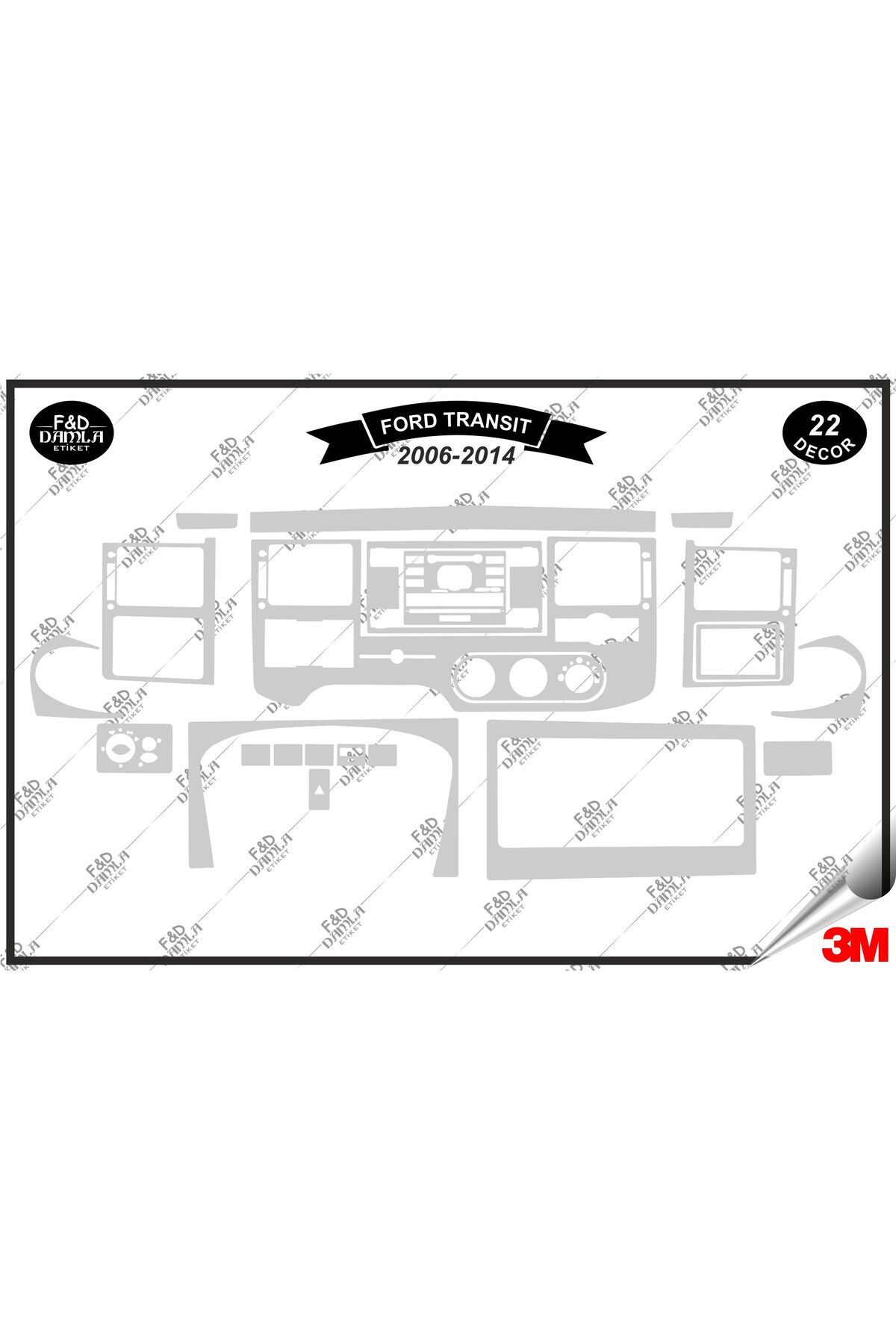 

Ford Transit 2006-2014 Torpido Konsol Trim Göğüs Maun Kaplama Set 22 Parça Gümüş