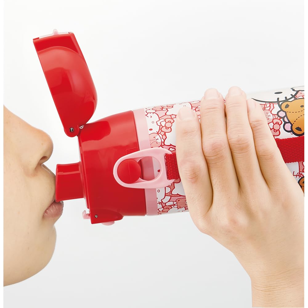 Skater Kids' 2-Way Stainless Steel Water Bottle, 580ml (Direct Drinking) and 570ml (Cup Drinking), Hello Kitty, Ushiro-Shiro, Sanrio Design,