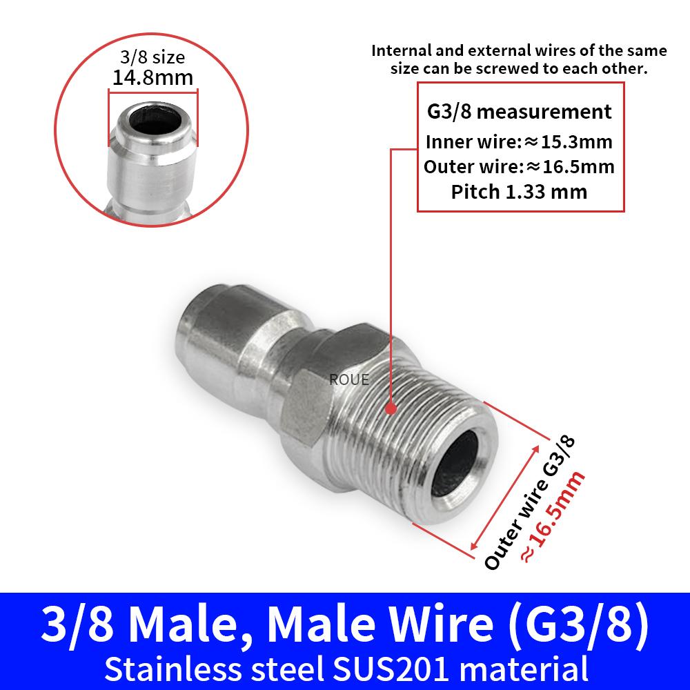 3/8 Inch Stainless Steel Male and Female Quick Connector Kit Pressure Washer Adapter Set Quick Connector Plug Male Nipples