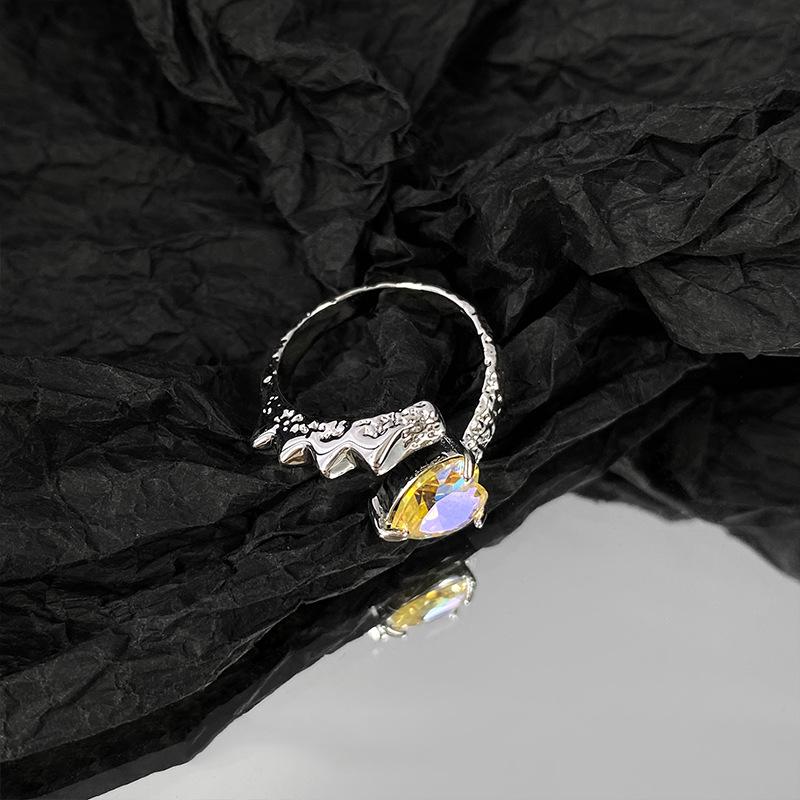 Sparkling Gemstone Open Ring Women'S Niche Design Sense Personality Index Finger Ring Light Luxury High-End Ring