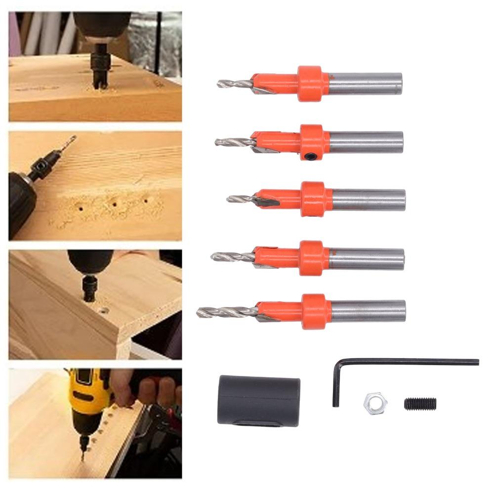 5pcs High Carbon Steel Countersink Drill Bit Set Round Shank Woodworking Drill Bit For Woodworking