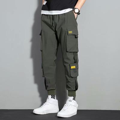 Loose Fit Multi Pocket Joggers For Spring Summer, Men's Street Style Waist Drawstring Casual Pants Cargo Pants For Fitness Outdo