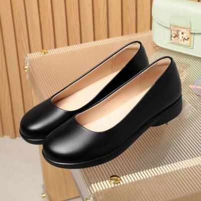Non-slip Flight Attendant Work Shoes, Black Leather Shoes, Flat-soled Round-headed Women's Shoes, Not Tired After Standing for a Long Time, Soft-soled