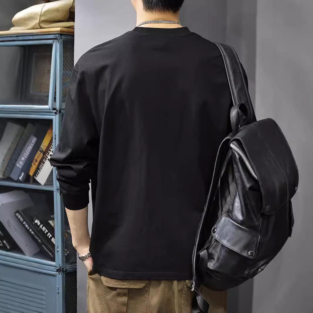 Осенняя свободная футболка большого размера с круглым вырезом и длинным рукавом — фото 3