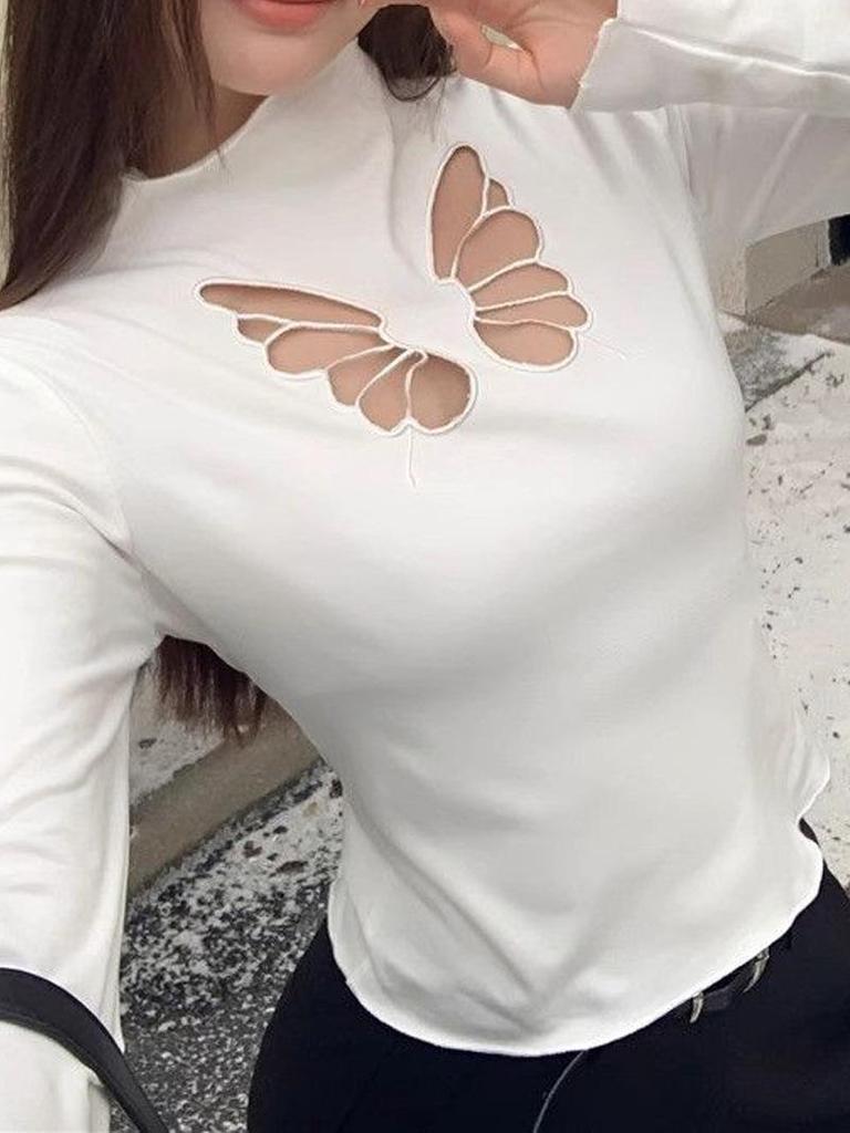 Plush Spicy Girl Butterfly Hollow Long Sleeve Turtleneck Women's Autumn/Winter Top