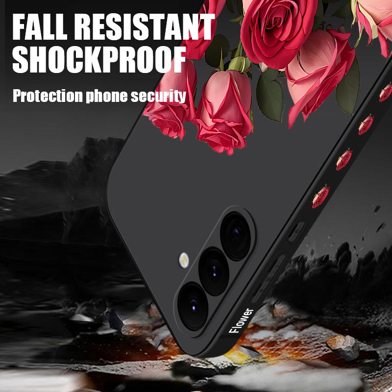 Lanyard Soft Case For Samsung Galaxy S24 S25 Ultra S23 S22 Ultra S21 S20 FE A14 A34 A15 A35 A52 A53 A54 A55 5G A16 A36 A56 Rose Flowers Case Cover