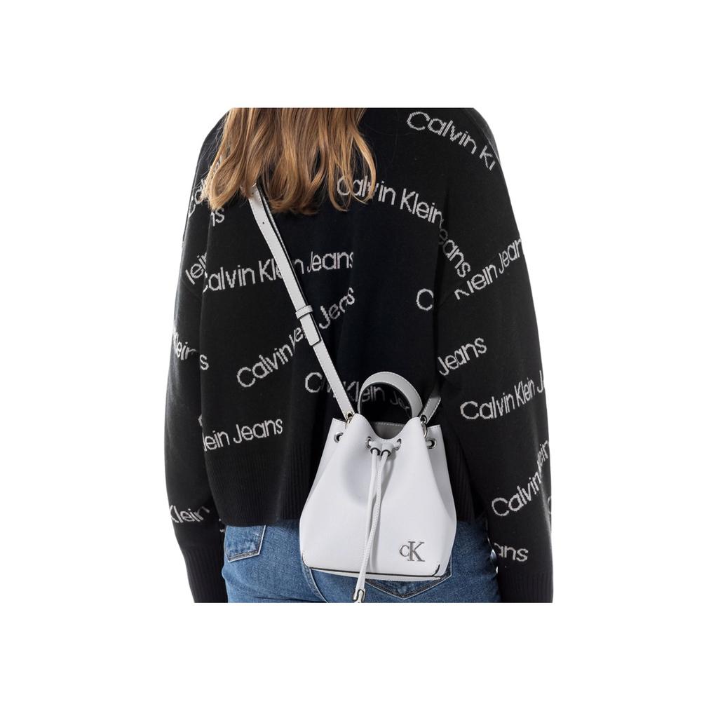 New CALVIN KLEIN Artificial Leather Bucket Bag, Portable Crossbody Bag, Shoulder Bag Medium Women's White DH3265-134