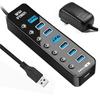 SUPVIN USB Hub with Fast USB Data One USB Charging Independent and AC Adapter 7-Port 3.0 3.0 Transfer, Port, Switches, Built-in (7 Ports)
