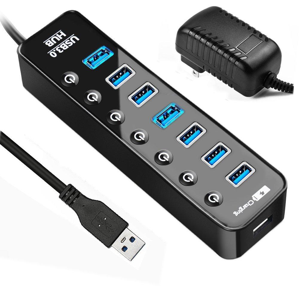 

SUPVIN USB Hub with Fast USB Data One USB Charging Independent and AC Adapter 7-Port 3.0 3.0 Transfer, Port, Switches, Built-in (7 Ports)