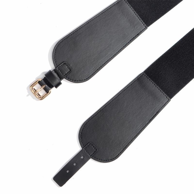 Adjustable Waist Cincher Belt Elastic Support Stretch Belt For Daily Wear Fitness Gym Classical Black PU Leather