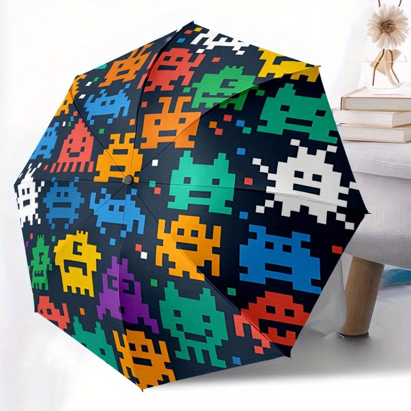 1pc Space Invaders Pixel Art Auto Open/close, All-Season Portable Folding Umbrella for Women & Men, Travel, Everyday, Formal Events -06135