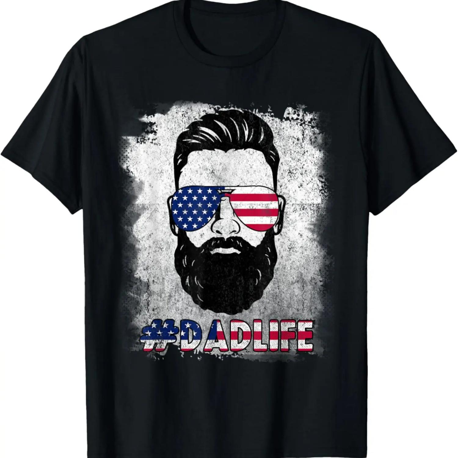 Dad Life Beard Sunglasses USA Flag Father s Day 4th Of July T-Shirt S чёрный