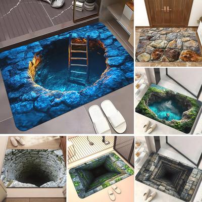 Bodenmatte 3D Optische Illusion Design Bodenteppich mit Anti-Rutsch-Punkten Künstlerisches Höhlendesign Dekorative Akzentteppich Heimdekor