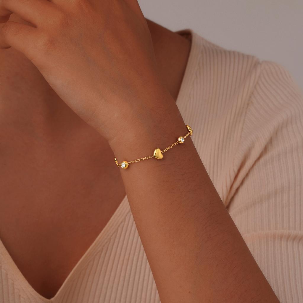 Jewelry Mother And Daughter Stainless Steel Bow Zircon Heart Gold Bracelet Personalized Fashion 2121