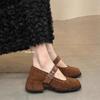 Französische quadratische Spitze dicker Absatz High Heels Herbst und Winter Damenschuhe 2025 neue Retro Wildleder Abendschuhe Mary Jane Schuhe