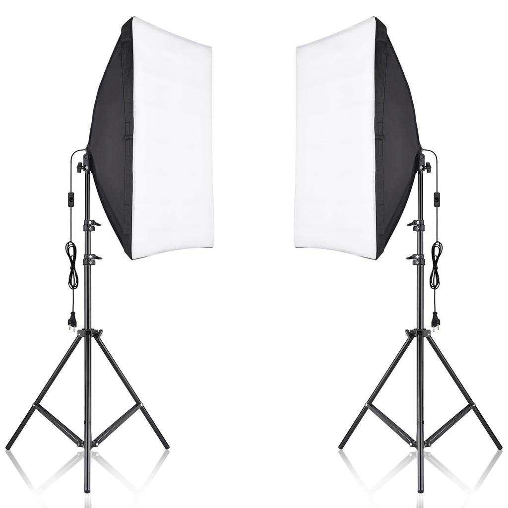 Studio Photography Softbox Kit with 50x70cm Softbox * 2 + 2M Metal Tripod Stand * 2 for Live Streaming Portrait Product Photo Video