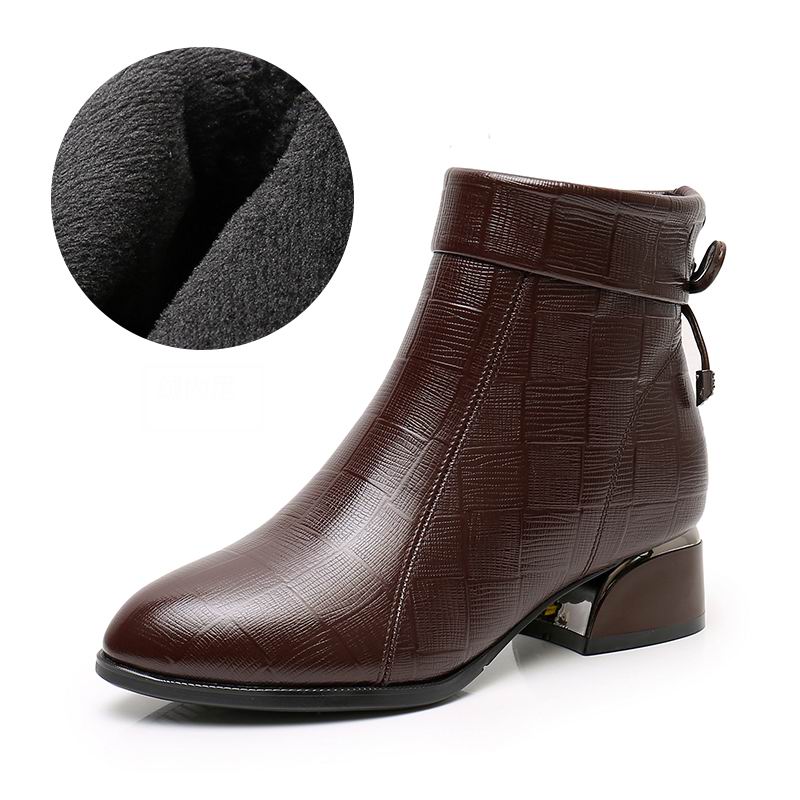 Fashion GKTINOO New Ankle Boots Women Pointed Toe Thick Heels Genuine Leather Shoes Short Boots Soft Sole Footwear Plus Size 35-43