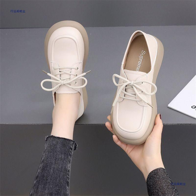 Loafu Single Shoes Women's Single Shoes Soft-soled New Two-wear Flat-soled Lace-up Non-slip Women's Leather Shoes