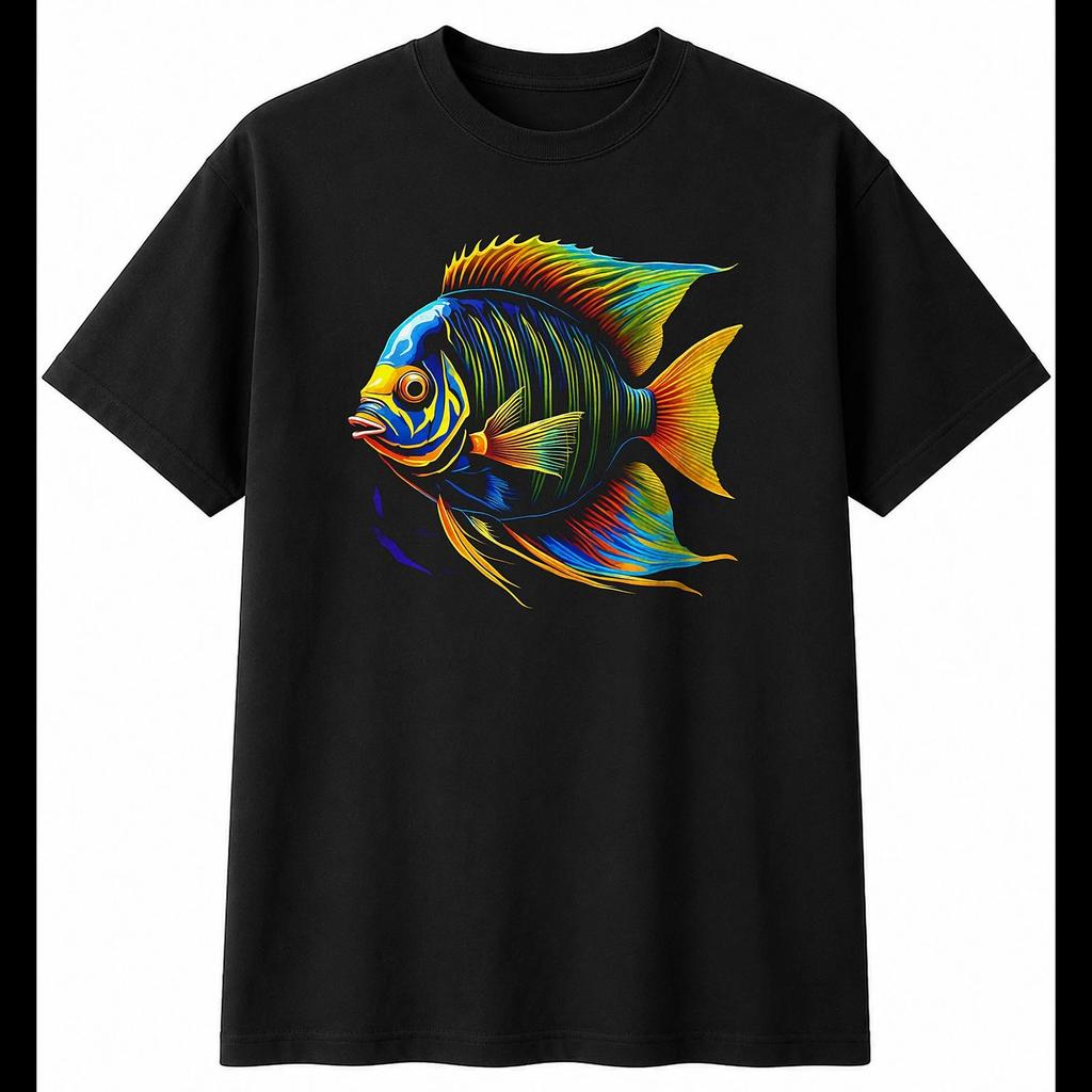 Colourful Angelfish Torn Sea Ocean Mens T-Shirt Black 100% Cotton Printed